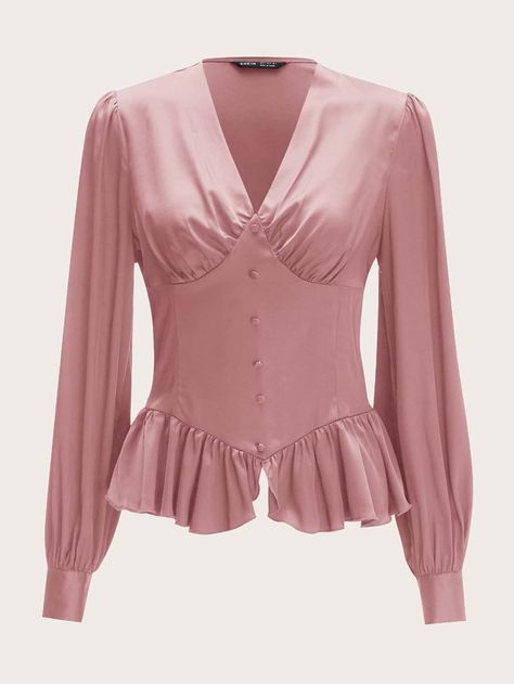 Women Blouses, Women Tops, Dusty Pink, Casual Tops, Peplum Top, Blouses For Women, Long Sleeve Blouse, Blouses, Ootd