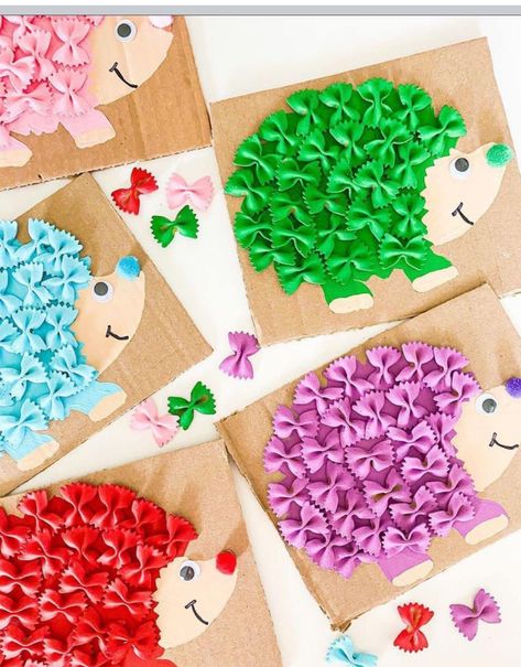 Draw A Hedgehog, Pasta Color, Macaroni Crafts, Pasta Crafts, Hedgehog Colors, Hedgehog Craft, Pasta Art, Sensory Crafts, Toddler Arts And Crafts