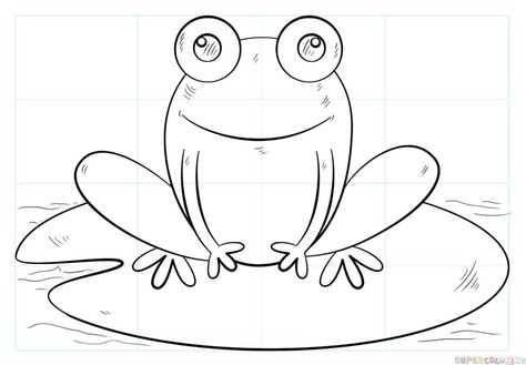 Frog Draw, Lily Pad Drawing, Draw A Frog, Frog Bathroom, Frog Canvas, Frog On Lily Pad, Beginners Painting, Frog Drawing, Drawing Tutorials For Kids