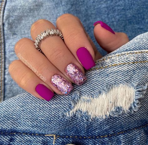 Purple And Pink Nails, Purple Gel Nails, Sns Nails Colors, Purple Glitter Nails, Romantic Nails, Simple Gel Nails, Vibrant Nails, Purple Nail, Cute Gel Nails