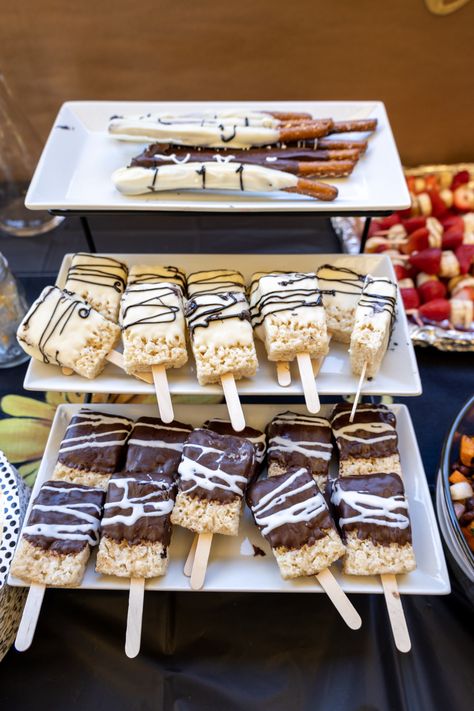 Chocolate covered pretzels and rice crispy treats. Rice Crispie, Bee Day, Covered Pretzels, Rice Crispy Treats, Crispy Treats, Chocolate Covered Pretzels, Rice Crispy, Pretzels, Chocolate Covered