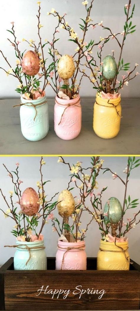 Påskeaktiviteter For Barn, Homemade Easter Decorations, Oster Dekor, Easter Mason Jars, Diy Osterschmuck, Diy Easter Decor, Easter Crafts For Adults, Easter Decor Ideas, Easter Craft Decorations