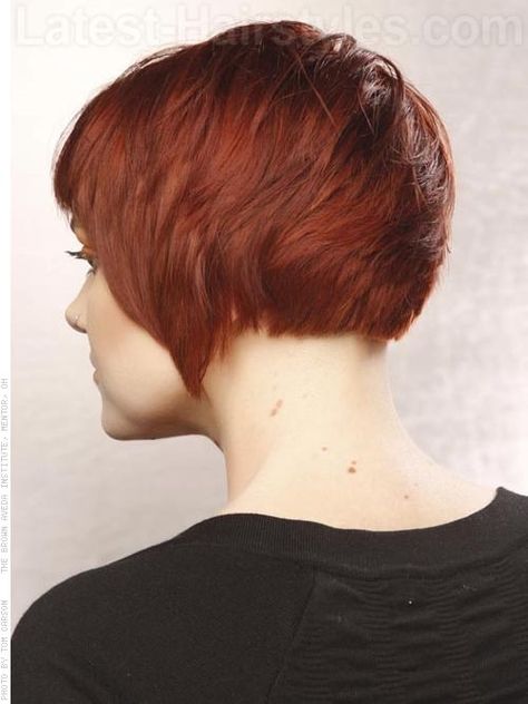 Really love the back of the Convex Layered Bob! Not sure if it is possible for me to do! But really like this! Red Hair With Blonde Highlights, Graduation Hair, Red Hair With Highlights, Red Pixie, Short Hair Highlights, Short Red Hair, Cute Short Haircuts, Corte Bob, Cool Short Hairstyles