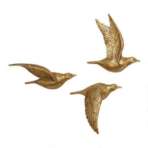 Gold Coastal Birds Wall Decor | World Market Coastal Birds, Floral Nursery Decor, Bird Wall Decor, Soyut Sanat Tabloları, Bird Wall Art, Bird Sculpture, Wall Decor Set, Birds Flying, Mellow Yellow