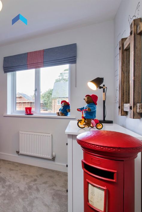 This is such a cute London themed kids bedroom. The matching red and blues really make the room pop, and we love the addition of Paddington Bear across the whole room; how many can you spot? With the addition of the postbox bookshelf and wooden detailing, it's perfect for any child! Paddington Bedroom, Paddington Nursery, Bus Bedroom, London Nursery, London Decor, London Bedroom, Vintage Kids Room, Bed Nook, Children's Bedroom Ideas