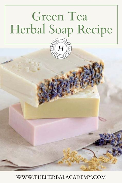 Herbal Bath Recipes, Witchy Herbs, Homemade Scrubs, Tea Inspiration, Green Tea Soap, Cold Pressed Soap, Herbal Academy, Easy Soap Recipes, Homemade Spa