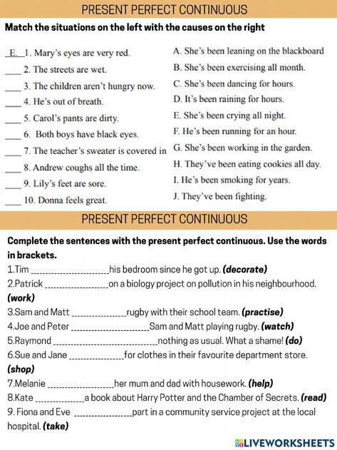 Present Perfect Continuous Exercises, Present Perfect Continuous Worksheets, Present Perfect Continuous Tense, Present Perfect Continuous, English Story Books, Improve English Speaking, Essay Writing Examples, Teach English To Kids, English Language Test