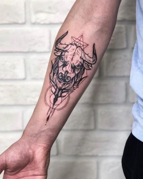 Taurus Bull Tattoos, Scottish Tattoos, Bull Tattoo, Ab Tattoo, Card Tattoo Designs, Tattoo Love, Bull Tattoos, Taurus Tattoos, Cool Forearm Tattoos