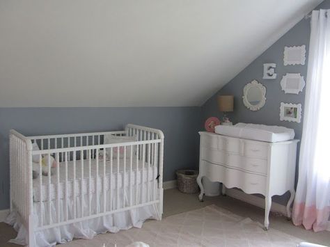 Jenny Lind Crib, Nursery Layout, Tiny Nursery, Jenny Lind, Sweet Nursery, Slanted Ceiling, Attic Space, Nursery Room Design, Nursery Room Inspiration