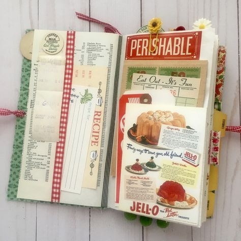 Retro Kitchen Junk Journal by Beth Wallen! - The Graphics Fairy Vintage Cookbook Junk Journal, Altered Cookbooks, Scrapbook Cookbook, Artistic Journaling, Scrapbook Recipe, Tag Books, Ephemera Journal, Scrapbook Recipe Book, Book Journals