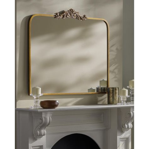 Livabliss Aarlen Traditional Overmantel Mirror - On Sale - Bed Bath & Beyond - 39377747 Mantel Mirror, Mantel Mirrors, Gold Frame Wall, Gold Mirror Wall, Updated Traditional, Mirror Shapes, Bedroom Mirror, Gold Walls, Framed Mirror Wall