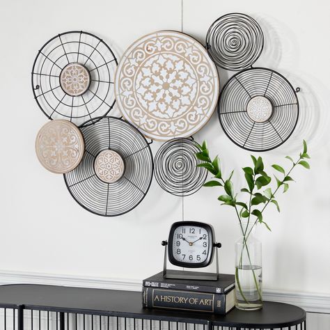 Eclectic Wall Decor, Black Wall Decor, Decor Eclectic, Plate Wall Decor, Plate Wall, Round Wall Art, Abstract Wall Decor, Wall Decor Set, Wood Wall Decor