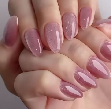 Rose Gold Shimmer Nails, Blush French Tip Nails, Pink Nails Glossy, Velvet Nails, Pink Ombre Nails, Blush Nails, Soft Nails, Winter Nail Designs, Pink Nail