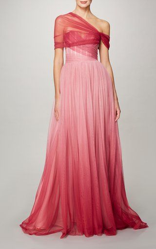 Pamella Roland Fashion Collections For Women | Moda Operandi Asymmetric Fashion, Asymmetric Gown, Glamorous Gowns, Puff Sleeve Gown, Knit Gown, Gown Pink, Pamella Roland, Dark Rose, Designer Evening Dresses