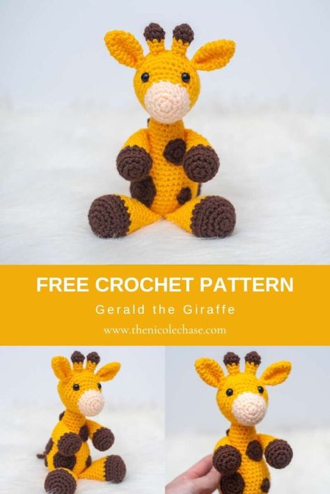 Free Giraffe Crochet Pattern - Giraffe Amigurumi Crochet Giraffe Applique, Giraffe Crochet Pattern Free, Crochet Giraffe Free Pattern, Crocheted Stuffies, Nicole Chase, Crochet Rabbit Free Pattern, Gerald The Giraffe, Giraffe Crochet Pattern, Crochet Pets