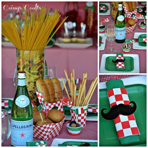 Italy Party Theme, Little Italy Party, Italian Party Decorations, Italian Dinner Party Decorations, Make Healthy Snacks, Pizza Party Birthday, Italy Party, Italian Themed Parties, Italian Bistro