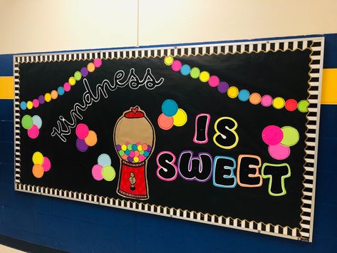 Bubble Gum Machine Bulletin Board, Sweet Themed Bulletin Boards, Kindness Is Sweet Bulletin Board, Baking Bulletin Board Ideas, Bubblegum Bulletin Board, Pop It Bulletin Board Ideas, Candy Land Theme School Decor, Gumball Machine Bulletin Board, Bubble Gum Bulletin Board Ideas