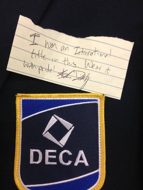 Brandon's motivational note found inside the DECA blazer he wore at ICDC. He won the Professional Selling Event! Passing on a good vibe to the next member. Columbia Business School Aesthetic, Debating Club Aesthetic, Deca Club Aesthetic, School Clubs Aesthetic, Deca Icdc, Yale Business School, Manifesting High Grade Aesthetic, Deca Club, Dance App