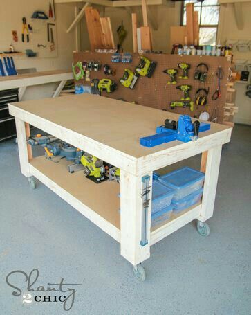 Modular Workbench, Workbench Organization, Display Visual Merchandising, Building A Workbench, Workbench Plans Diy, Lumber Storage, Shanty 2 Chic, Diy Workbench, Garage Work Bench