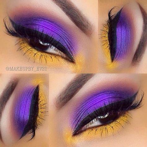 Lakers Makeup Ideas, Lakers Makeup, Lakers Nails, Make Up Designs, Christmas Eye Makeup, Makeup 2018, Yellow Makeup, Yellow Eyeshadow, Colored Hair Tips