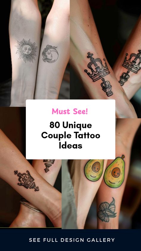 Explore 80 unique couple tattoo ideas featuring beautiful designs and meaningful symbols. This pin includes artistic images showcasing matching tattoos, perfect for couples looking to deepen their bond. Small Couple Tattoos Matching Relationships, Couple Tattoo Heart, Married Couple Tattoos, Tattoo Placement Arm, Him And Her Tattoos, Couple Tattoos Love, Couple Tattoo Ideas, Best Couple Tattoos, Love Yourself Tattoo