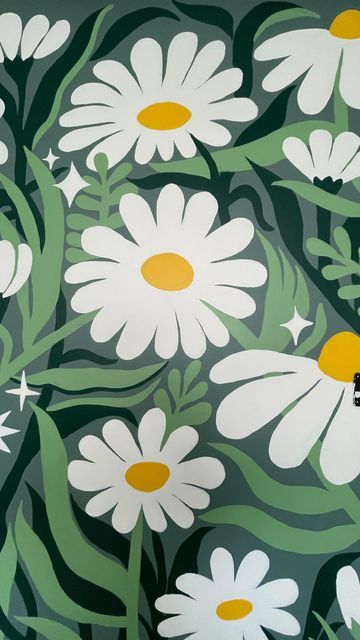 Daisy Mural, Chill Room Ideas, Wall Murals Diy, Garden Mural, Chill Room, Murals For Kids, Daisy Painting, Door Murals, Painted Walls