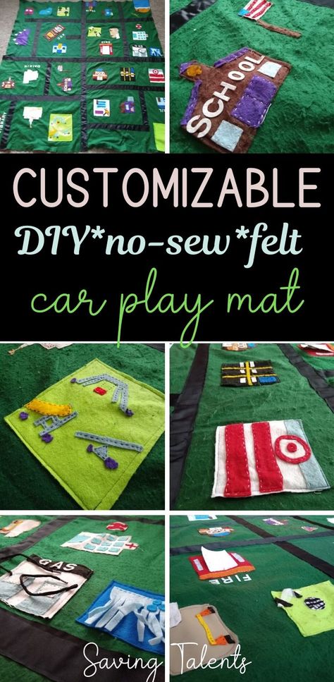 Car play mats can be expensive, and they are usually small and generic. Make your own no-sew car play mat out of felt with these cute DIY ideas. Felt Play Mat Diy, Car Expensive, Play Mat Diy, Cheap Kids Crafts, Felt Car, Car Play Mats, Play Car, Felt Play Mat, Play Mats