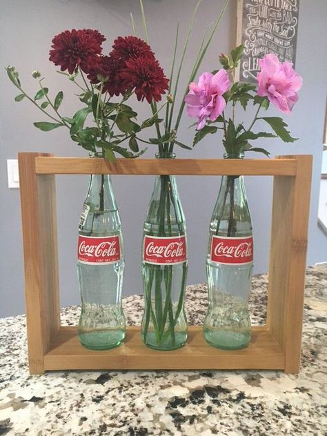 Coke Bottle Crafts, Glass Coke Bottles, Soda Bottle Crafts, Sailboat Wall Decor, House Artwork, Coca Cola Bottles, Bottle Centerpieces, Empty Glass Bottles, Vase Holder