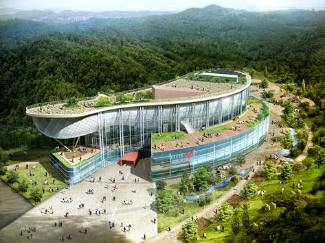 Architecture-Competition-Winner- project-Cultural-Center-in-jinju-korea-2 Women Center Architecture, Architecture Cultural Center, Landscape Stairs, Project Architecture, School Building Design, College Architecture, Competition Winner, Campus Design, New Urbanism