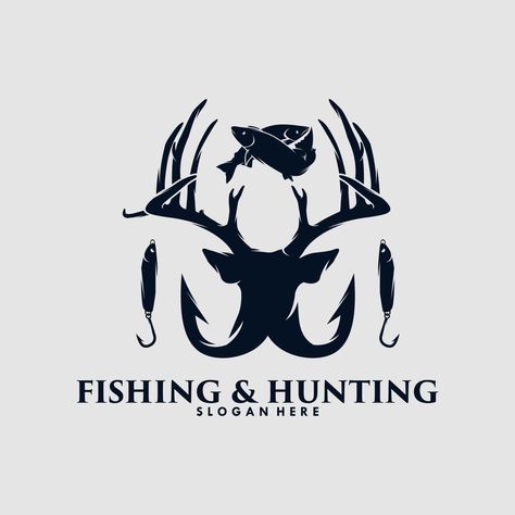 Hunting And Fishing Logo Design, Fishing Logo Design, Hunting Logo, Fishing Logo, Fish Icon, Hunting And Fishing, Fishing Kit, Logo Idea, Fish Logo