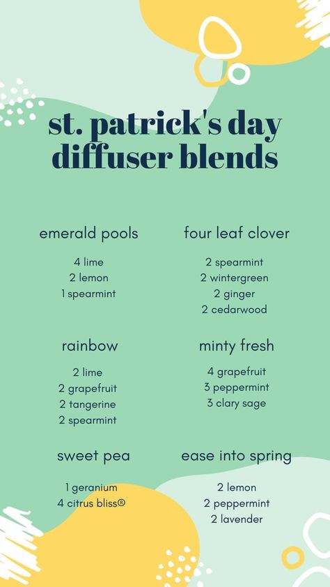 doTERRA Essential Oils diffuser blend for March and St. Patrick’s Day Irish Diffuser Blend, St Patricks Day Essential Oil Blend, Irish Essential Oil Blends, Scent Blends, Doterra Blends, Doterra Diffuser Blends, Essential Oil Combinations, Essential Oil Diffuser Blends Recipes, Young Living Essential Oils Recipes