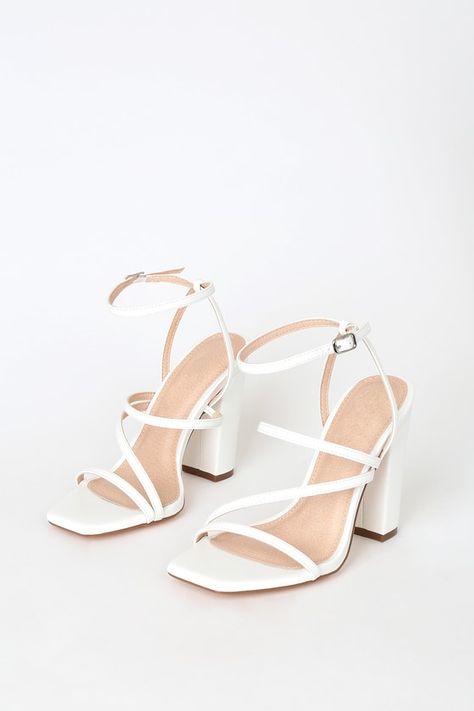 Kasut Pengantin Perempuan, White Strappy High Heels, Kasut Kahwin, Graduation Heels, Trendy Heels, Strappy High Heels Sandals, Shoes Heels Classy, White High Heels, Prom Heels