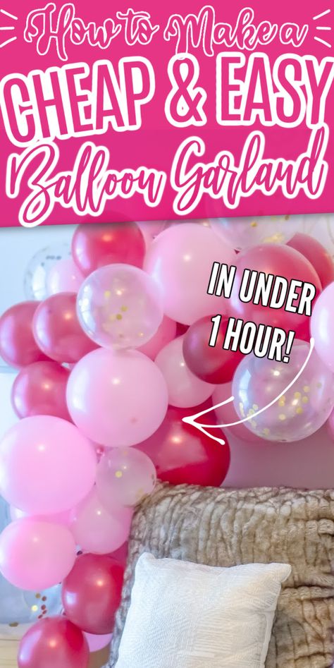 How To Make A Balloon Garland Diy Easy, Diy Small Balloon Garland, Balloon Garland Backdrop Ideas, Homemade Balloon Arch, Easy Diy Party Decorations Cheap, Birthday Ballons Decoration Ideas Simple, Easy Balloon Backdrop, Easy Balloon Decorations For Birthday, How To Make A Balloon Arch Diy Easy