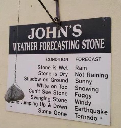 john's forecasting stone Weather Rock, Weather Forecasting, Weather Stones, Rain Shadow, Funny P, Weather Forecast, Funny Signs, A Sign, Bones Funny