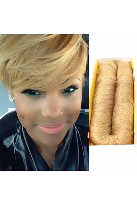 Honey Blonde Human Hair 27 Piece Quick Weave Bump Hair with Free Closure,Short Hair Pieces For Black Women (27) Hair Pieces For Black Women, Bump Hair, Short Pixie Wig, 27 Piece Quick Weave, 27 Piece Hairstyles, Bump Hairstyles, Short Pixie Wigs, Hair Extensions For Short Hair, Natural Hair Cuts