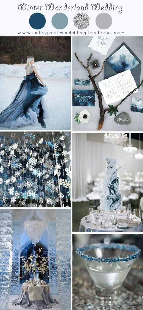 shades of blue and silver icy wonderland theme winter wedding ideas Blue And Silver Wedding, Winter Wonderland Wedding Theme, Wonderland Wedding Theme, Blue Winter Wedding, Wedding Color Scheme, Boda Diy, Wedding Color Combos, Wedding Color Trends, Winter Wedding Cake