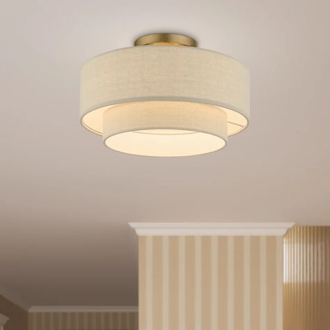 Wade Logan® Bhagipuri Samik Fabric Semi Flush Mount - Wayfair Canada Flush Mount Ceiling Lights Bedrooms, Light Fixtures For Low Ceilings, Fabric Ceiling Light, Nursery Light Fixture, Light Fixtures Bedroom, Low Ceiling Bedroom, Bedroom Colours, Fabric Ceiling, Nursery Lighting