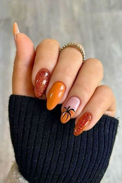 Fall Nails Rounded Square, Dark Color Nail Ideas, Late Fall Nails, November Nail Art, November Nails Colors, November Nails Fall, Nails Pumpkin, Spice Nails, November Nail