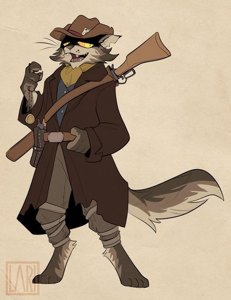 Tabaxi Cowboy, Cowboy Character Design, Degenerate Art, Pathfinder Character, Cowboy Art, Dnd Art, Art Prompts, Arte Animal, Military Art