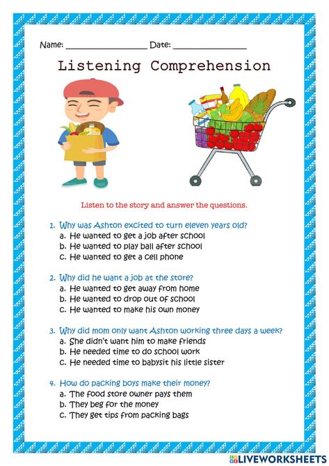 Listening Comprehension online exercise for 3 Listening Comprehension Worksheets, Listening Comprehension Activities, Worksheets For Grade 3, Listening Comprehension, Fact And Opinion, Comprehension Worksheets, English Language Learners, Easy Listening, Comprehension Activities