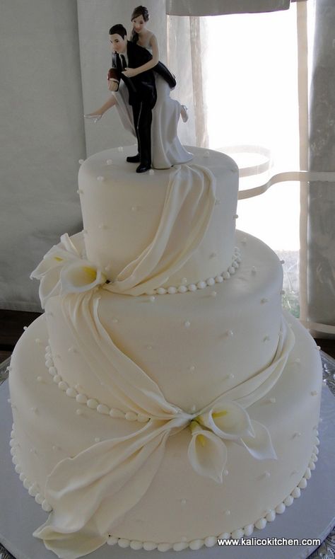 Wedding Cakes- 3 tier, fondant, draped fondant, lilies Cake Without Fondant, Layer Wedding Cake, Wedding Cake Elegant, Cakes Without Fondant, Wedding Cake Simple Elegant, Fancy Wedding Cakes, Cake Elegant, Wedding Cake Pearls, Beautiful Wedding Cake