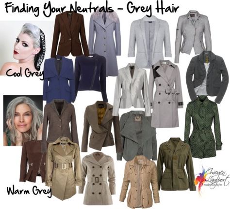 What's your best neutral if you have gray hair? These are some good options based on your skin tone temperature. But it does happen that someone with a warm skin tone turns steely gray too, and then the fun begins! Inside Out Style, Salt And Pepper Hair, Winter Typ, Warm Skin Tone, Cool Winter, Silver Grey Hair, Seasonal Color Analysis, Color Me Beautiful, Super Hair