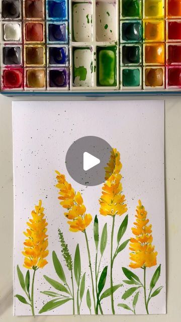 Watercolor Drawing Video, Water Colour Flower Paintings, Water Colors Painting Easy, Easy Watercolor Art Ideas, Water Colour Painting Ideas Inspiration, Water Colour Painting Watercolour, Water Colour Ideas, How To Paint Flowers Acrylic Easy, Watercolor Art Easy