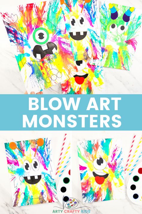 Learn how to create Monster Art with the Blow Painting with Straws technique! This is an amazingly fun, creative and easy art project for kids, where kids will learn how to use straw painting in their monster craft creations, while exploring color, patterns and shape. Monsters Ink Drawing, Paper Flower Crafts For Kids, Straw Painting, Aesthetic Craft Ideas, Flower Crafts For Kids, Blow Painting, Simple Paper Flower, Aesthetic Craft, Blow Paint