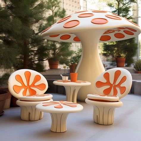 Ecosapiens on Instagram: "Transform your outdoor space into a whimsical haven with our mushroom-inspired furniture collection. Crafted with a blend of natural materials, each piece embodies the enchanting beauty of mushrooms, bringing a touch of magic to your garden or patio. From intricately designed tables resembling mushroom caps to cozy chairs echoing the organic curves of fungi, this collection invites you to embrace nature’s charm while lounging in style. Embrace the allure of the forest with our mushroom-inspired outdoor furniture – where comfort meets enchantment. Conceptual AI Art Follow @ecosapiens for more!" Mushroom Furniture, Cozy Chairs, Mushroom Chair, Green Painted Furniture, Mushroom Caps, Modern Design Trends, Different Design Styles, Mcm Furniture, Inspired Furniture