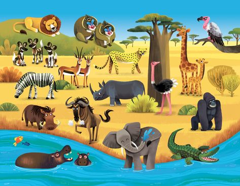 Artist of the Day: Archana Sreenivasan Indian Jungle, Cartoon Map, Zoo Art, Animal Print Background, Drawing Scenery, Africa Animals, Artwork Creative, Ancient Animals, In The Zoo