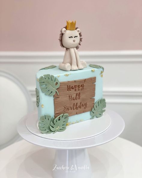 Half Year Birthday Cakes 6 Months, Half Month Birthday Ideas, Half Cake Birthday 6 Months Boy, Half Year Birthday Cakes, 6 Month Cake Half Birthday, Lion Theme Cake, Half Year Birthday Ideas, 1/2 Birthday Cake 6 Months, Half Cake Design