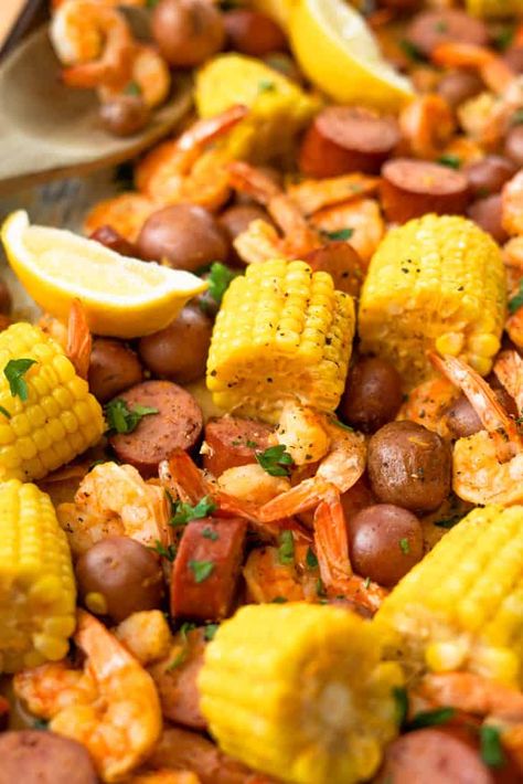 Sheet Pan Low Country Boil (30-Minutes) Sheet Pan Low Country Boil, Country Boil, Low Country Boil, Microwave Grill, Juicy Shrimp, Macro Friendly Recipes, Shrimp Boil, Protein Meals, Turkey Sausage