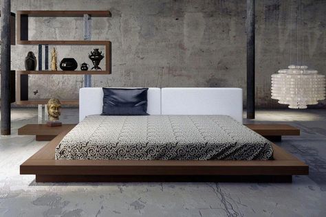 Worth Upholstered Platform Bed #bedroomdesignideas #Camas #simplebedroom Japanese Platform Bed, Japanese Bedroom Design, California King Platform Bed, Minimalist Dekor, Platform Bed Designs, Japanese Bedroom, Best Platform Beds, Cama Queen Size, Japanese Minimalist