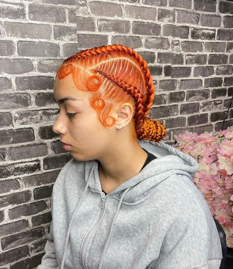 Orange Stitch Braids, Orange Cornrows, Braids With Orange Hair, Red Orange Braids, Neon Orange Braids, Orange Braids, Stitch Braids, Box Braids Styling, Braided Bun